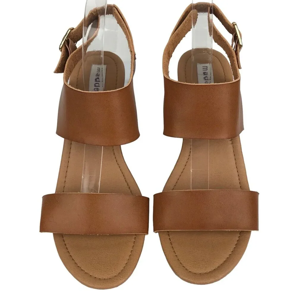 Madden Girl Platform Sandals Block Heel Brown Faux Leather Wood Look Retro Sz 10